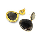 Fancy Sapphire Pave Diamond Earrings, White Sapphire and Smoky Sapphire Earrings , Antique Silver Gemstone Earrings, Gifts for Her