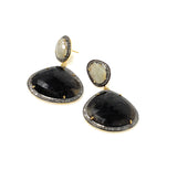 Fancy Sapphire Pave Diamond Earrings, White Sapphire and Smoky Sapphire Earrings , Antique Silver Gemstone Earrings, Gifts for Her