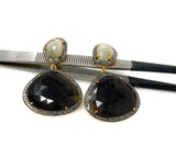 Fancy Sapphire Pave Diamond Earrings, White Sapphire and Smoky Sapphire Earrings , Antique Silver Gemstone Earrings, Gifts for Her