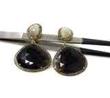 Fancy Sapphire Pave Diamond Earrings, White Sapphire and Smoky Sapphire Earrings , Antique Silver Gemstone Earrings, Gifts for Her