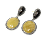 Rare Yellow Sapphire Pave Diamond Earrings, Yellow Sapphire and Smoky Fancy Sapphire Earrings, Genuine Gemstone Earrings