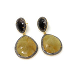 Rare Yellow Sapphire Pave Diamond Earrings, Yellow Sapphire and Smoky Fancy Sapphire Earrings, Genuine Gemstone Earrings