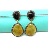Rare Yellow Sapphire Pave Diamond Earrings, Yellow Sapphire and Smoky Fancy Sapphire Earrings, Genuine Gemstone Earrings