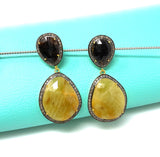 Rare Yellow Sapphire Pave Diamond Earrings, Yellow Sapphire and Smoky Fancy Sapphire Earrings, Genuine Gemstone Earrings