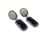 Rare Blue and White Sapphire Pave Diamond Earrings, Genuine Fancy Sapphire Earrings, Silver Gemstone Jewelry , Gifts for Her