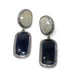 Rare Blue and White Sapphire Pave Diamond Earrings, Genuine Fancy Sapphire Earrings, Silver Gemstone Jewelry , Gifts for Her