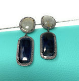 Rare Blue and White Sapphire Pave Diamond Earrings, Genuine Fancy Sapphire Earrings, Silver Gemstone Jewelry , Gifts for Her