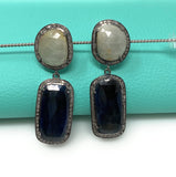 Rare Blue and White Sapphire Pave Diamond Earrings, Genuine Fancy Sapphire Earrings, Silver Gemstone Jewelry , Gifts for Her