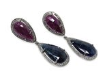 Pave Diamond Ruby and Blue Sapphire Earrings, Natural Sapphire Gemstone Earrings, Ruby Earrings