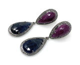 Pave Diamond Ruby and Blue Sapphire Earrings, Natural Sapphire Gemstone Earrings, Ruby Earrings