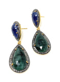Genuine Emerald and Blue Sapphire Pave Diamond Earrings, Sapphire Earrings, Emerald Earrings, Gifts for Her