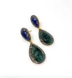 Genuine Emerald and Blue Sapphire Pave Diamond Earrings, Sapphire Earrings, Emerald Earrings, Gifts for Her