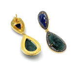 Genuine Emerald and Blue Sapphire Pave Diamond Earrings, Sapphire Earrings, Emerald Earrings, Gifts for Her