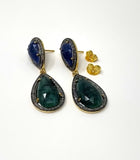 Genuine Emerald and Blue Sapphire Pave Diamond Earrings, Sapphire Earrings, Emerald Earrings, Gifts for Her