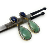 Genuine Emerald and Blue Sapphire Pave Diamond Earrings, Sapphire Earrings, Emerald Earrings, Gifts for Her