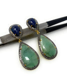 Genuine Emerald and Blue Sapphire Pave Diamond Earrings, Sapphire Earrings, Emerald Earrings, Gifts for Her