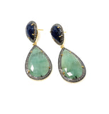 Genuine Emerald and Blue Sapphire Pave Diamond Earrings, Sapphire Earrings, Emerald Earrings, Gifts for Her