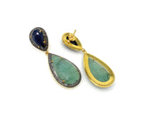 Genuine Emerald and Blue Sapphire Pave Diamond Earrings, Sapphire Earrings, Emerald Earrings, Gifts for Her