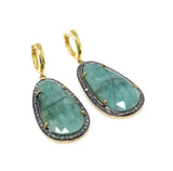 Genuine Emerald Pave Diamond Earrings, Natural Gemstone Earrings, Victorian Jewelry Gifts for Her