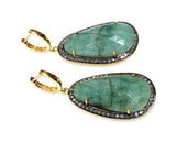 Genuine Emerald Pave Diamond Earrings, Natural Gemstone Earrings, Victorian Jewelry Gifts for Her