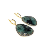 Genuine Emerald Pave Diamond Earrings, Natural Gemstone Earrings, Victorian Jewelry Gifts for Her