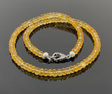 16” Citrine Necklace with Pave Diamond Clasp, Spiritual Healing Gemstone Jewelry, Crystal Beaded Chakra Necklace, November Birthstone Gifts