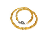 16” Citrine Necklace with Pave Diamond Clasp, Spiritual Healing Gemstone Jewelry, Crystal Beaded Chakra Necklace, November Birthstone Gifts