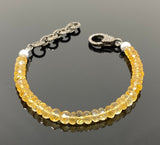 Natural Citrine Gemstone Bracelet, Pave Diamond Adjustable Bracelet, Citrine Jewelry, November Birthstone Jewelry