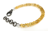 Natural Citrine Gemstone Bracelet, Pave Diamond Adjustable Bracelet, Citrine Jewelry, November Birthstone Jewelry