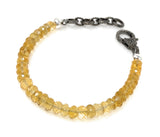 Natural Citrine Gemstone Bracelet, Pave Diamond Adjustable Bracelet, Citrine Jewelry, November Birthstone Jewelry
