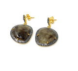 Pave Diamond Fancy Sapphire Earrings, Rare Natural Smokey Sapphire Earrings , Victorian Jewelry Gifts for Her