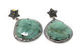 Genuine Emerald Pave Diamond Earrings, Natural Gemstone Earrings, Victorian Jewelry Gifts for Her