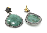 Genuine Emerald Pave Diamond Earrings, Natural Gemstone Earrings, Victorian Jewelry Gifts for Her