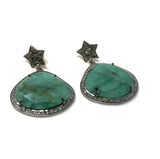 Genuine Emerald Pave Diamond Earrings, Natural Gemstone Earrings, Victorian Jewelry Gifts for Her