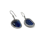 Pave Diamond Blue Sapphire Earrings, Natural Sapphire Gemstone Earrings, Victorian Jewelry