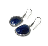 Pave Diamond Blue Sapphire Earrings, Natural Sapphire Gemstone Earrings, Victorian Jewelry