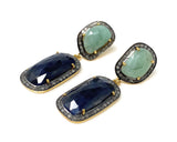 Genuine Emerald and Blue Sapphire Pave Diamond Earrings, Sapphire Earrings, Emerald Earrings, Gifts for Her