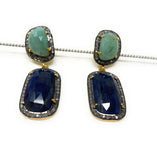 Genuine Emerald and Blue Sapphire Pave Diamond Earrings, Sapphire Earrings, Emerald Earrings, Gifts for Her