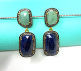Genuine Emerald and Blue Sapphire Pave Diamond Earrings, Sapphire Earrings, Emerald Earrings, Gifts for Her