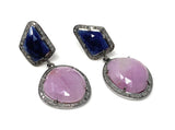 Pave Diamond Sapphire Earrings, Natural Pink and Blue Sapphire Gemstone Earrings, Victorian Jewelry