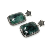 Genuine Emerald Pave Diamond Earrings, Natural Gemstone Silver Earrings, Victorian Jewelry Gifts for Her, 1.65” x 0.85”