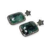 Genuine Emerald Pave Diamond Earrings, Natural Gemstone Silver Earrings, Victorian Jewelry Gifts for Her, 1.65” x 0.85”