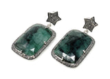 Genuine Emerald Pave Diamond Earrings, Natural Gemstone Silver Earrings, Victorian Jewelry Gifts for Her, 1.65” x 0.85”
