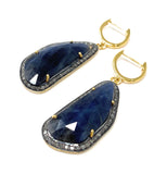 Pave Diamond Sapphire Earrings, Natural Blue Sapphire Gemstone Earrings, Victorian Jewelry, 1.85” x 0.70”