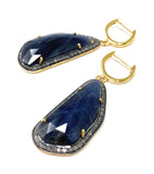 Pave Diamond Sapphire Earrings, Natural Blue Sapphire Gemstone Earrings, Victorian Jewelry, 1.85” x 0.70”