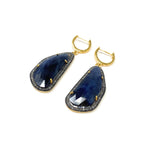 Pave Diamond Sapphire Earrings, Natural Blue Sapphire Gemstone Earrings, Victorian Jewelry, 1.85” x 0.70”