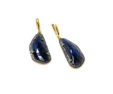 Pave Diamond Sapphire Earrings, Natural Blue Sapphire Gemstone Earrings, Victorian Jewelry, 1.85” x 0.70”