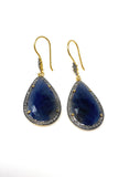 Pave Diamond Sapphire Earrings, Natural Blue Sapphire Gemstone Earrings, Victorian Jewelry, 2.15” x 0.80”