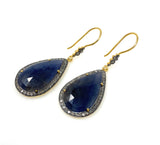 Pave Diamond Sapphire Earrings, Natural Blue Sapphire Gemstone Earrings, Victorian Jewelry, 2.15” x 0.80”