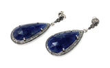 Pave Diamond Blue Sapphire Earrings, Natural Sapphire Gemstone Earrings, Victorian Jewelry, 1.5” x 0.60”